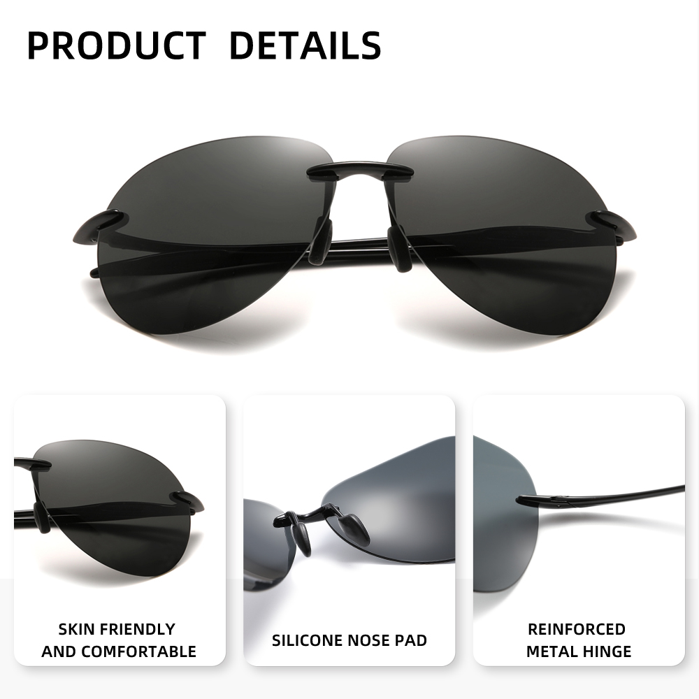 Lunettes de soleil pilote sans monture pour hommes et femmes, monture ultralégère, lunettes de golf polarisées UV400, verres miroir