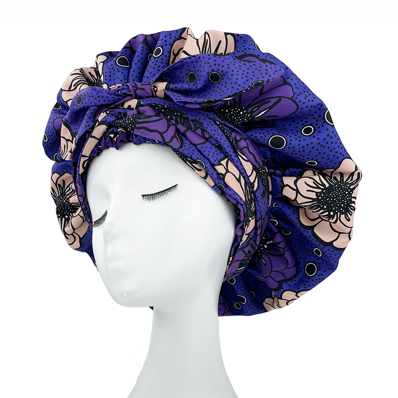 Bonnet en Satin imprimé africain de grande taille avec longue enveloppe de ruban Double couche couvre-chef motif Ankara femmes couverture de cheveux casquette d'enveloppement de cheveux