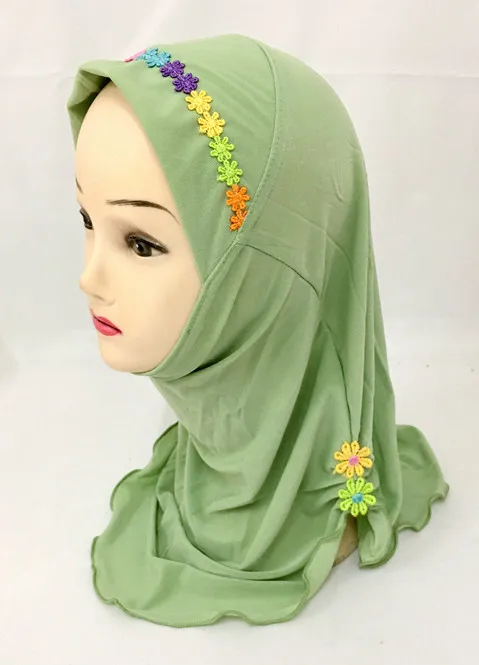 Hijab musulman pour filles, écharpe arabe islamique, châles pour enfants, motif de fleurs