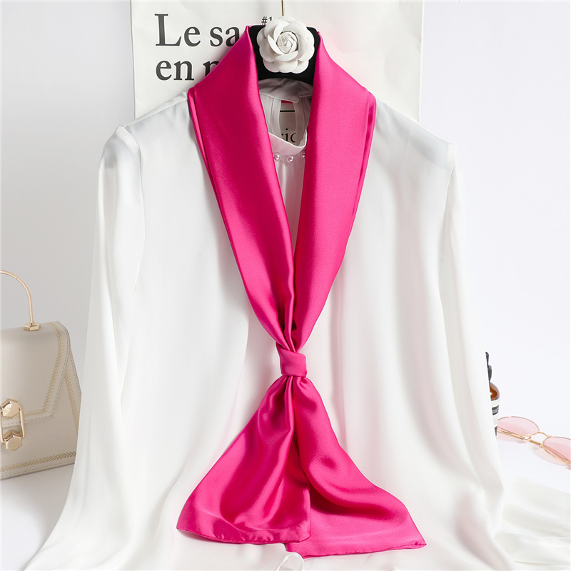 Écharpe longue en soie unie rouge pour femme, foulard en satin de soie pour cheveux, écharpe de cou pour femme 14*145CM, bandeaux unis, ruban pour sac, accessoire féminin