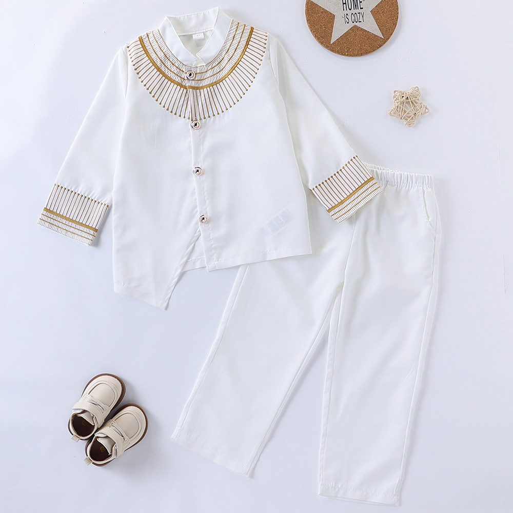 Ensemble de 2 pièces de vêtements africains pour enfants, costumes pour garçons, veste Ankara Dashiki, haut brodé à boutons et pantalon, tenues de mariage pour enfants