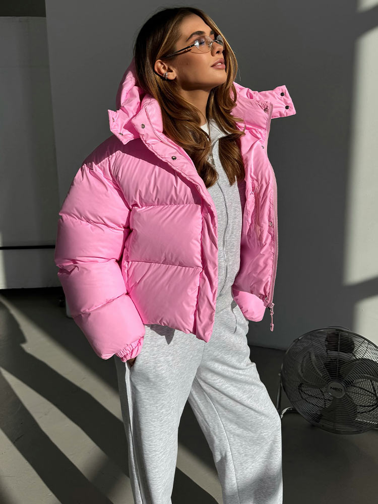 Mode vers le bas femmes coton manteau hiver nouvelle mode chaud à capuche couleur unie épaissin 2025 élégance vers le bas coton rembourré veste