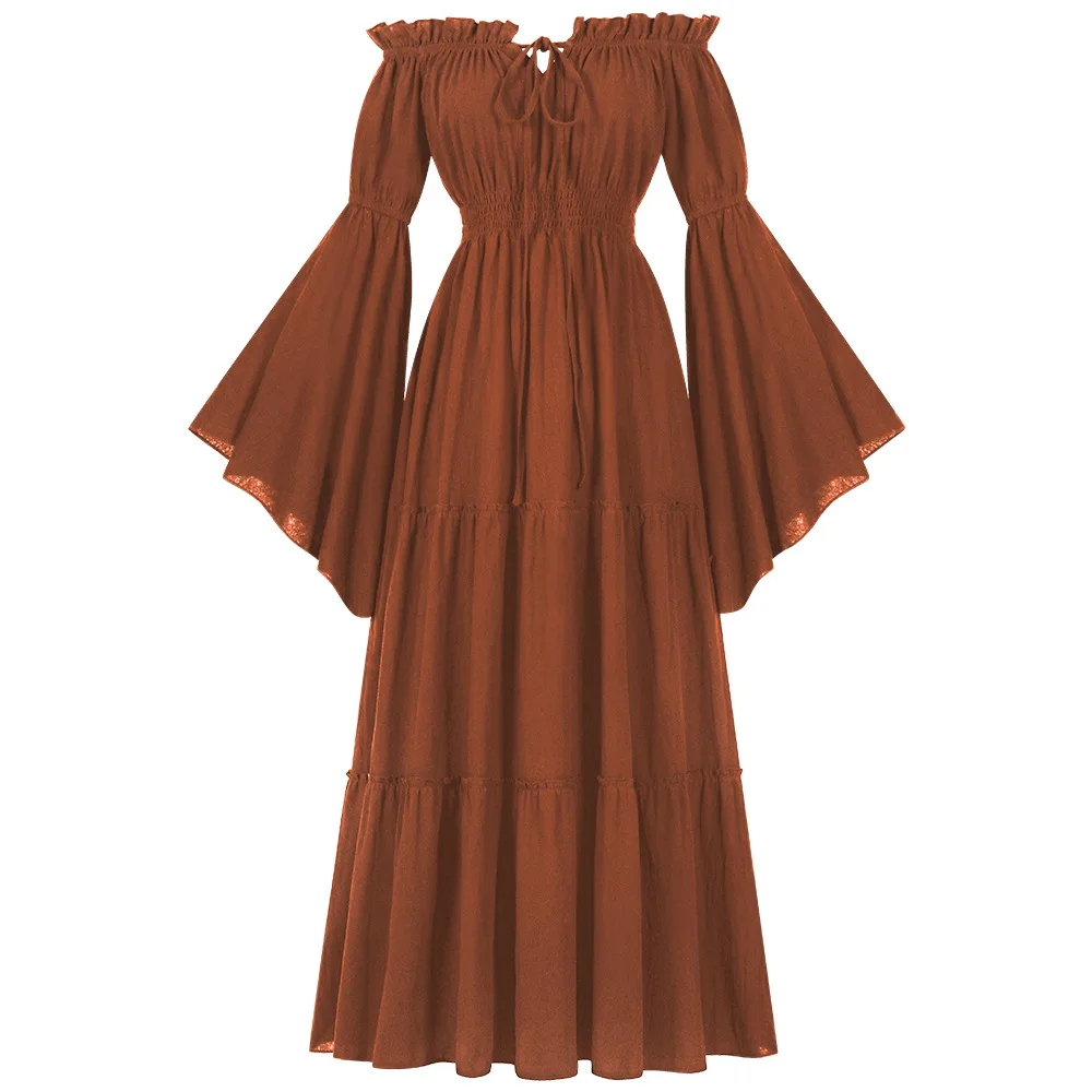 Robe irlandaise Renaissance pour femmes, épaules dénudées, robe paysanne médiévale, Costume de Pirate, robe rétro, taille smockée, robe Maxi longue