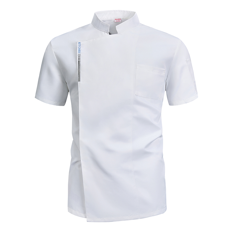 Veste de cuisine d'été pour homme, chemise blanche, uniforme de restauration, tenue de travail pour barbier, veste de boulanger à manches courtes, noir, gris