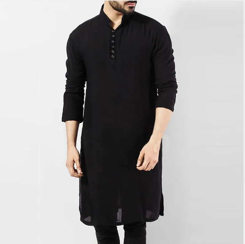 Nouveau 2025 vêtements islamiques pour mode musulmane homme longues Robes solide à manches longues arabe Simple décontracté hommes chemise Jubba Thobe
