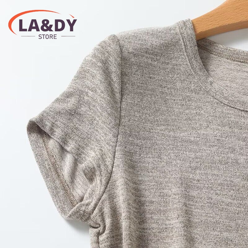 T-shirt d'été pour femmes, doux et respirant, col rond, manches courtes, haut décontracté gris, vêtements basiques pour femmes