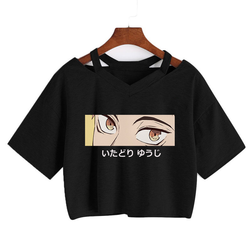 T-shirt imprimé graphique Anime japonais pour femmes, Harajuku, Crop Lomgs, Short At Tee Shirt, Top gothique vintage, Vêtements Y2K, 1500