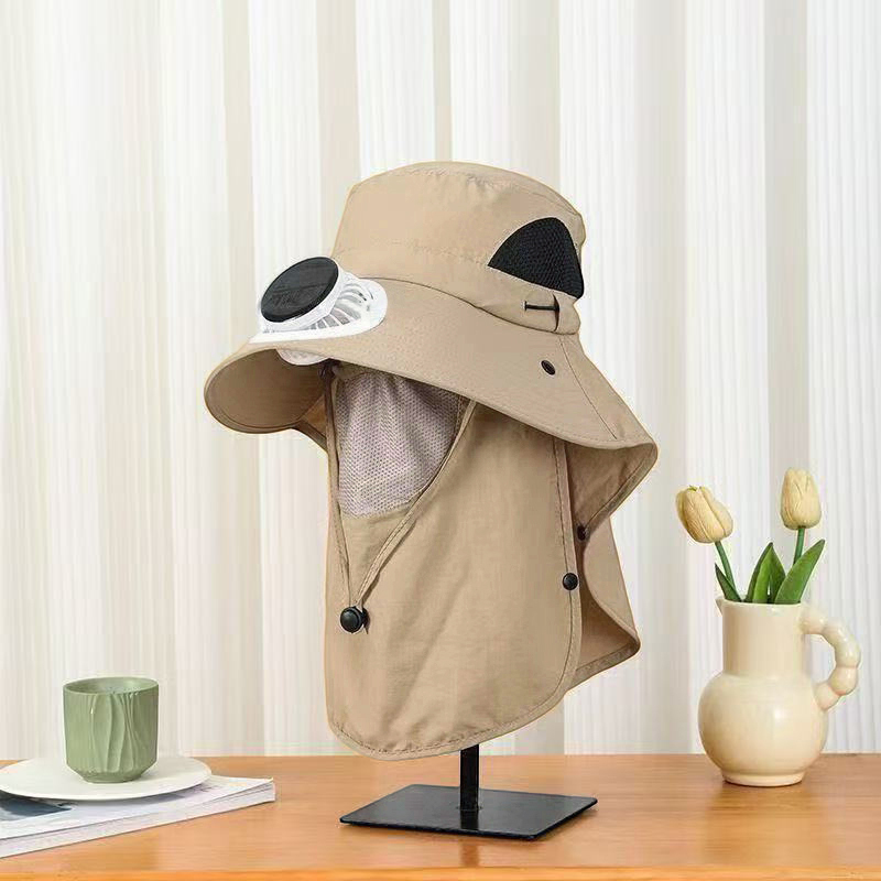 Chapeau de pêche solaire à large bord avec panneau solaire et protection UV pour homme, respirant, idéal pour l'été et les activités de plein air
