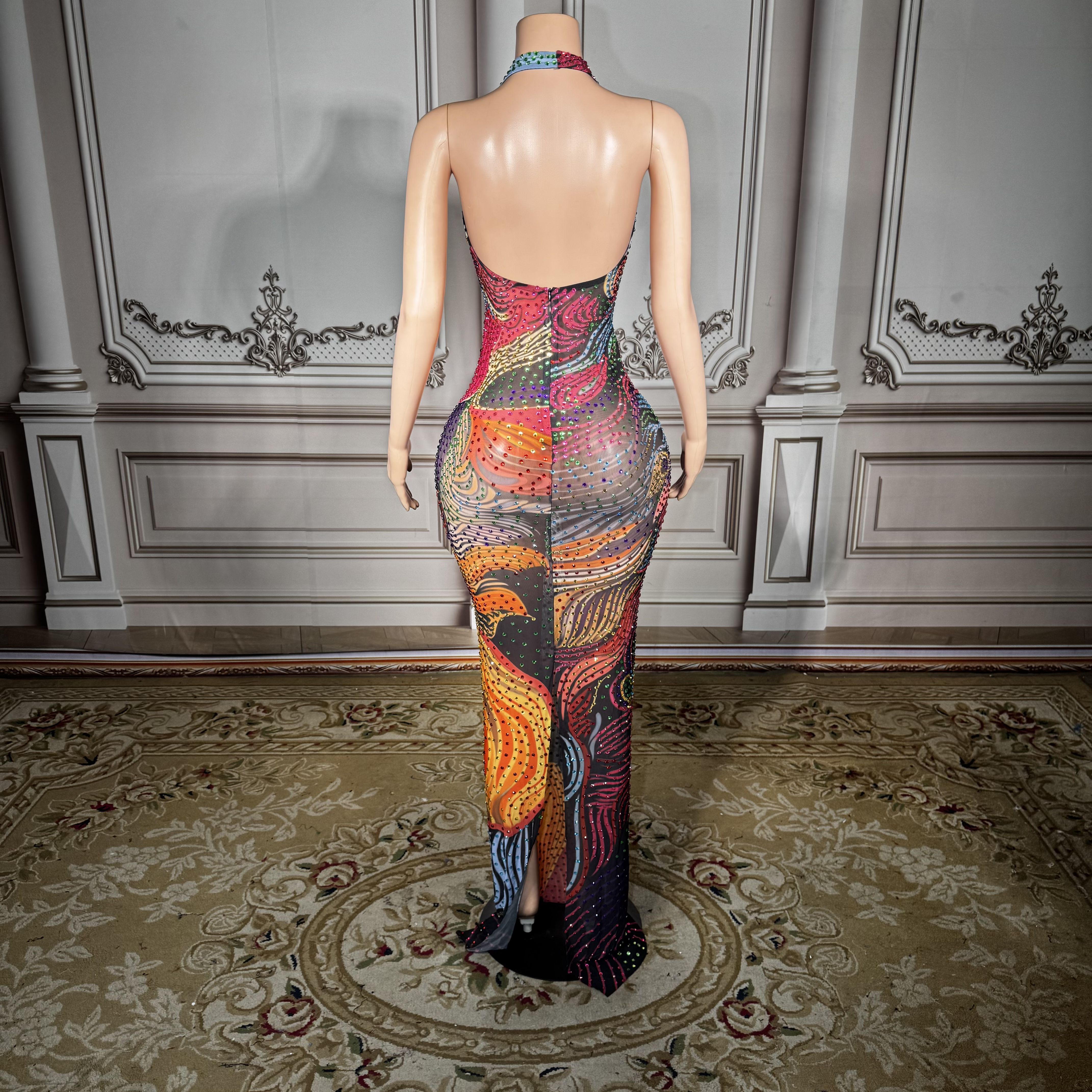 Robe longue sexy à imprimé floral, col en V profond, sans manches, dos nu, élégante pour femme
