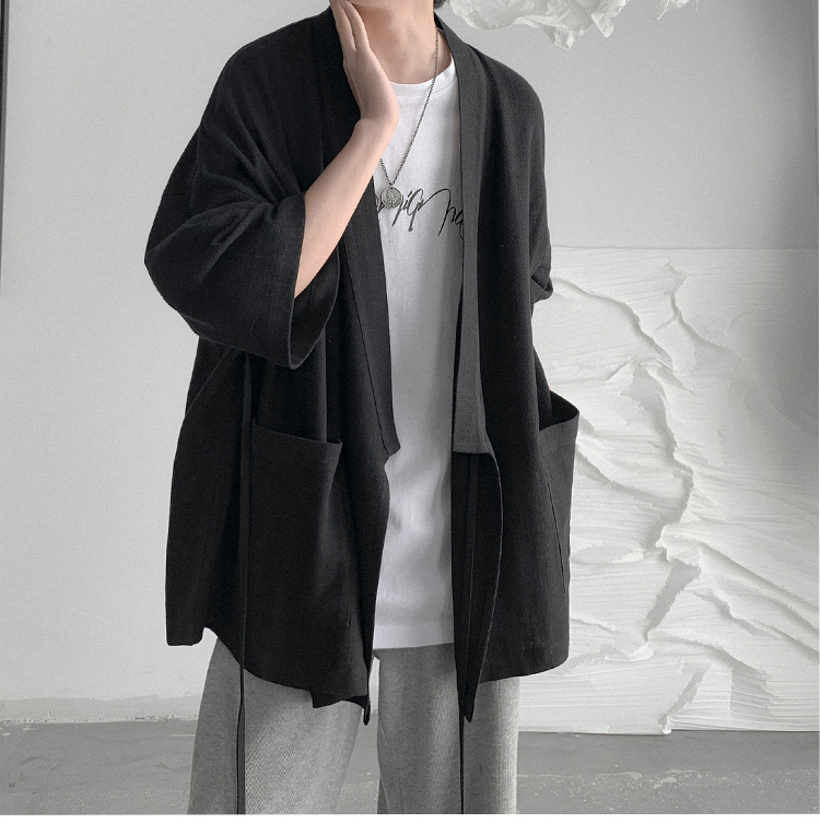 Cardigan Kimono Japonais en Coton et Lin pour Homme, Style Rétro, Vintage, Harajuku, Vestes Décontractées