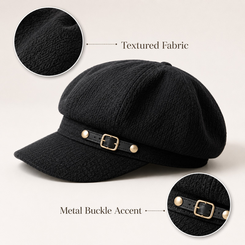 Béret Femme Automne Hiver, Casquette d'Artiste Vintage, Chapeau Newsboy avec Ceinture Décorative, Casquette de Peintre Octogonale Tendance à Visière Courte