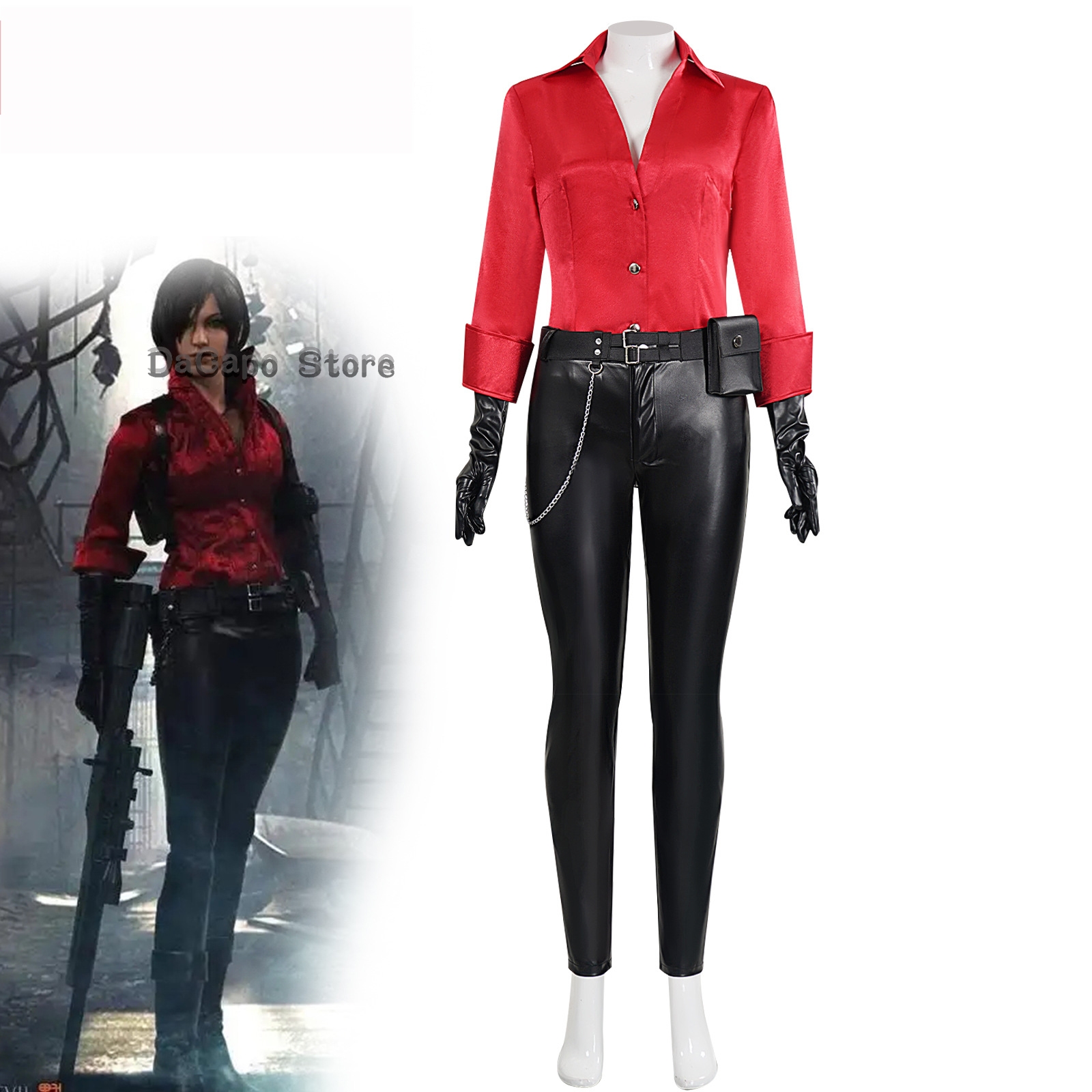 Evil Bouses Cosplay Costume pour femme, perruque trempée, jeu de rôle, tenues de métadonnées Eida, jeu de rôle pour la fête d'Halloween, RE6, Ada Wong, 6