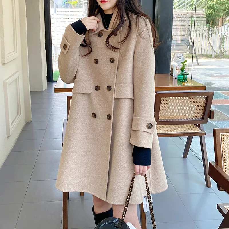 Haute qualité femmes manteau de laine automne hiver 2025 nouveau coréen lâche Double face cachemire laine manteau femme pardessus vêtements d'extérieur
