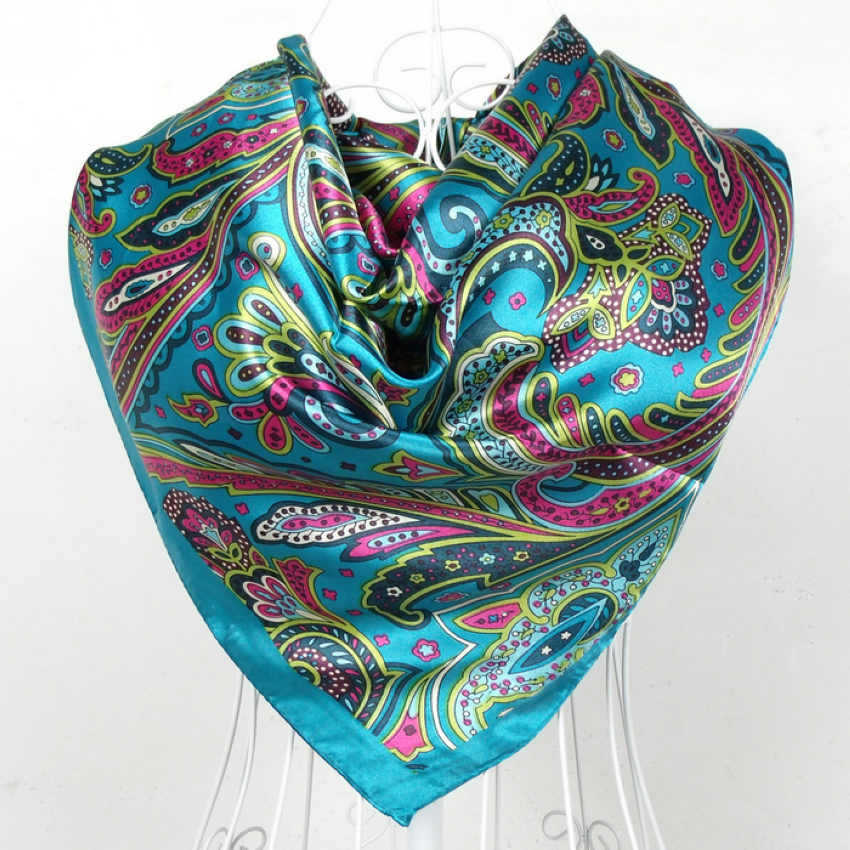 Écharpe en Satin pour femme, grands foulards carrés imprimés Hijabs, écharpe pour femme, châle en soie Polyester violet 90x90cm, printemps et automne