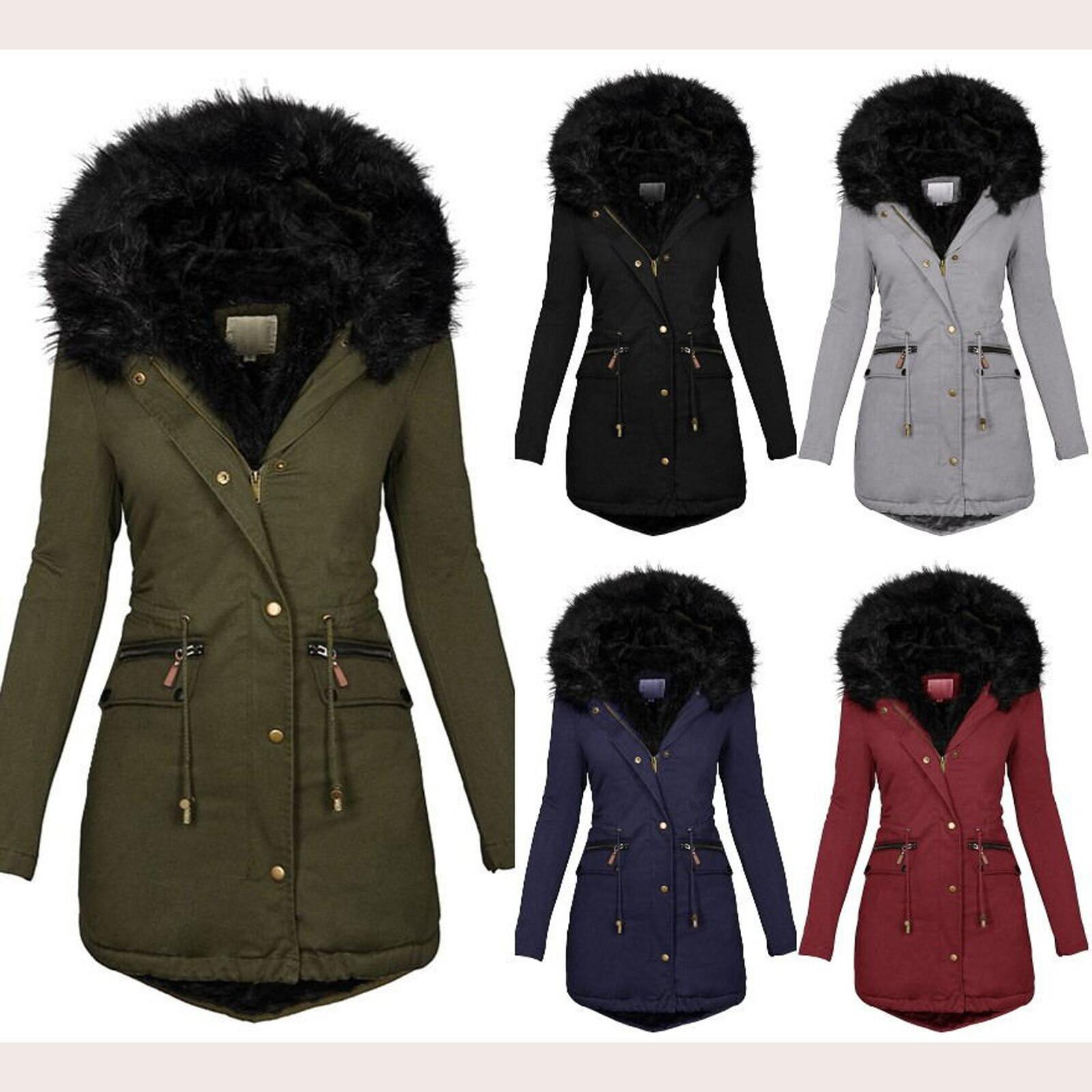 Manteau en laine pour femme, automne-hiver 2026, couleur unie, col en fourrure, capuche, épais, chaud, rembourré en coton, pour vêtements féminins
