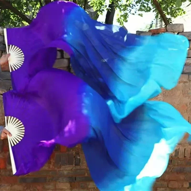 Gros classique danse du ventre réel soie ventilateur voiles dégradé horizontal-teint danse pratique ventilateur pour femmes/filles vêtements de danse Fans