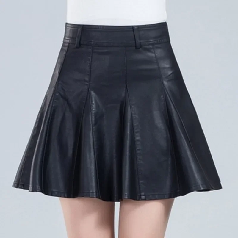 Jupe Mini en cuir véritable pour femme, élégante, grande taille, nouvelle mode coréenne, taille haute, Sexy
