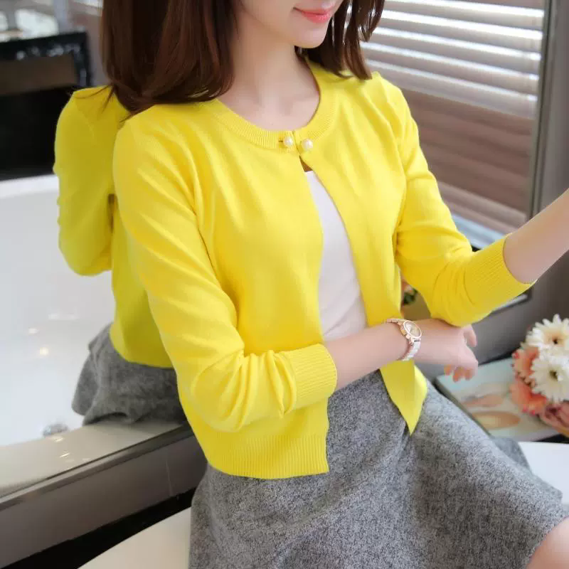Mode coréenne pull femmes court Cardigan manteau dames femme tricot pull à manches longues Crochet décontracté Cardigans femme BasicTops