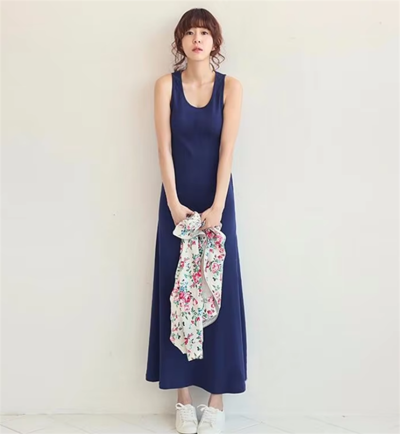 Nouvelle Robe Basique Femme 2026, Robe Longue Maxi Confortable en Coton Modal Doux, Robe de Plage Grande Taille, Noir Rouge Rose Violet