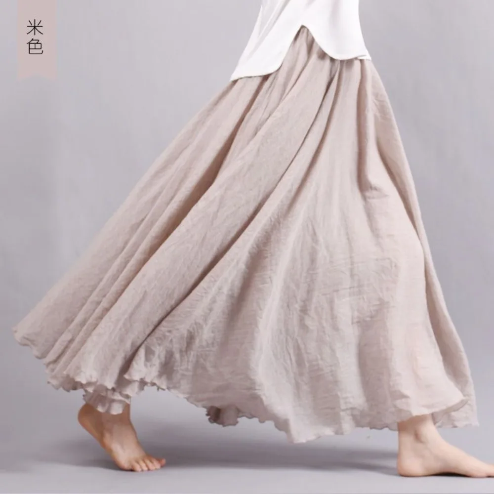 Jupes longues en lin et coton pour femmes, style Y2k, taille élastique, plissées, maxi, plage, bohème, vintage, été, Faldas Saia Harajuku