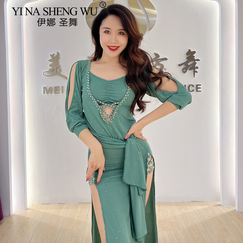 Robe d'entraînement de danse du ventre pour femmes, sexy, ajourée, fendue, longue,