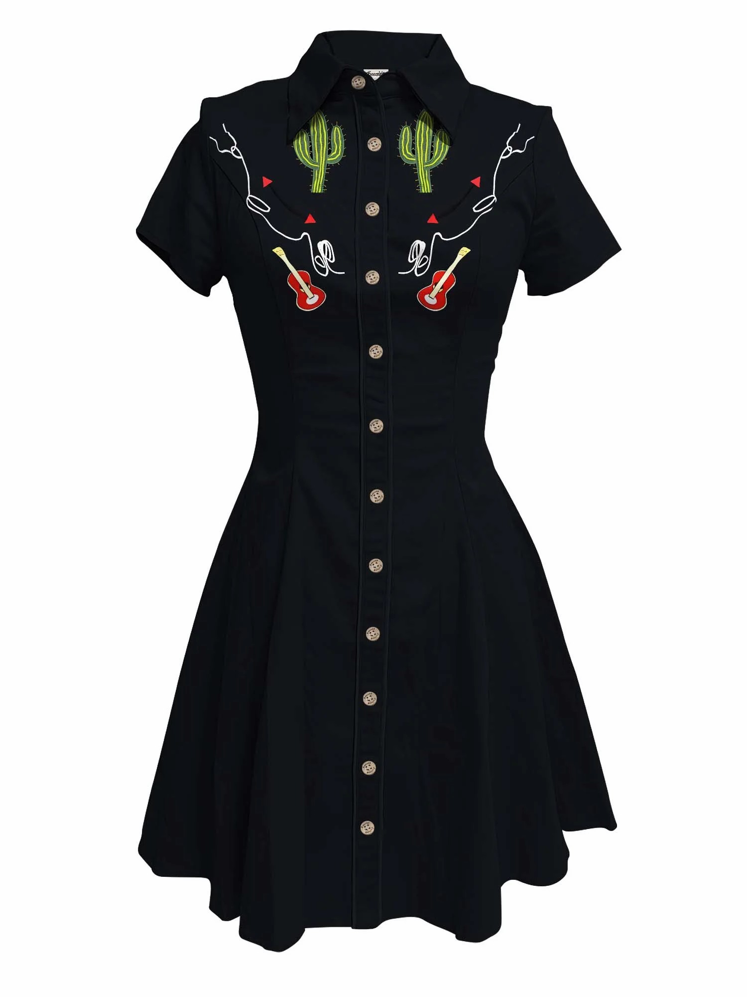 Robe de Cowboy imprimée Cactus rétro occidental pour femmes, Unique, boutonnée, manches courtes, 100% coton, rose, Streetwear d'été