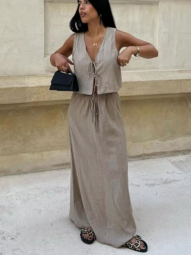 HH – jupe mi-longue ample et décontractée pour femmes, élégante, couleur unie, cordon de serrage, ligne a, mode féminine, Streetwear, été 2024