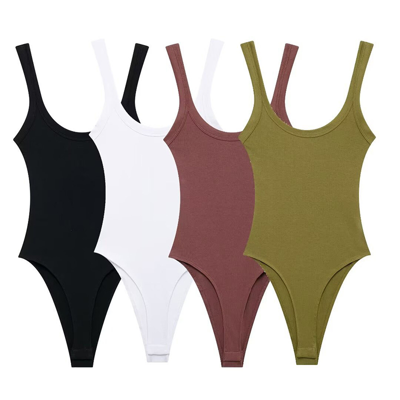 Body côtelé slim pour femmes, bretelles à col rond, boutons-pression, combishort féminin, mode Sexy