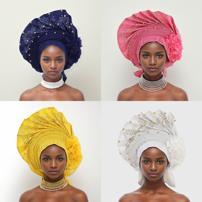 Turban Africain Aso Oke Auto Gele pour Femme, Chapeau Musulman, Écharpe à Cheveux Ronds, Casquette Nigériane, Vêtements de Sauna pour ixde Mariage, Haute Qualité