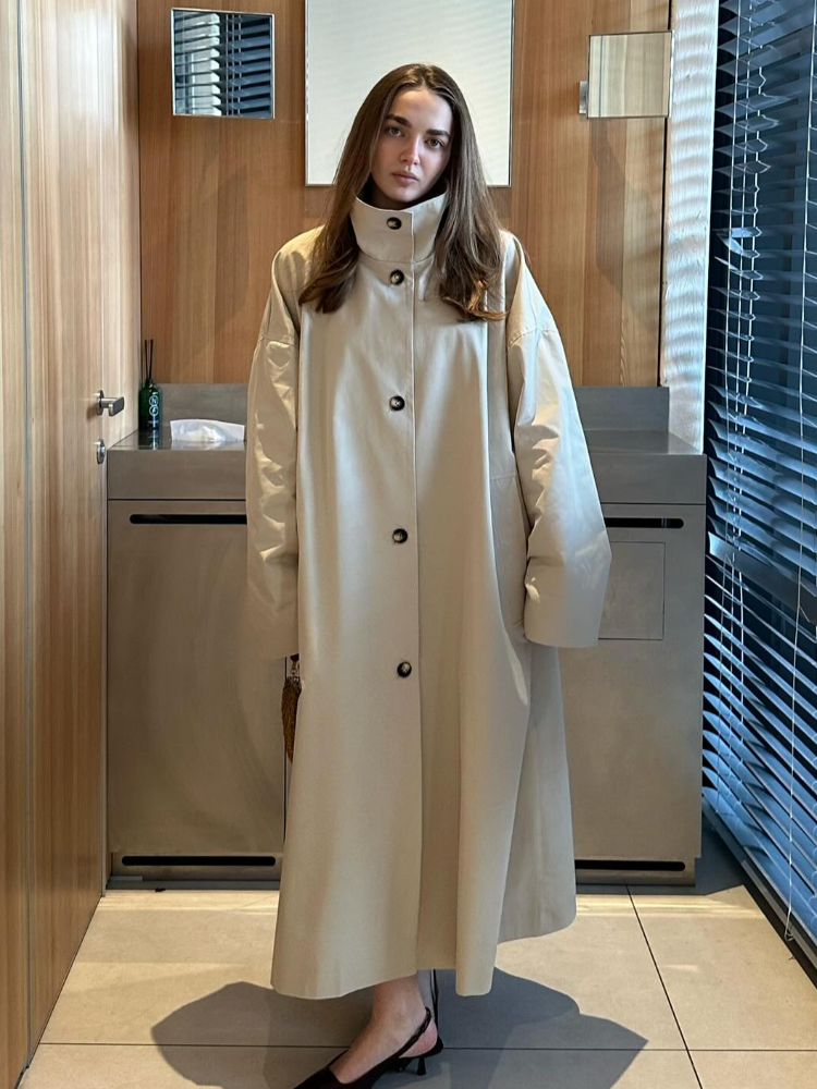 Manteau trench mi-long pour femme, col montant, simple boutonnage, manches longues, coupe droite oversize, automne, décontracté, polyvalent, streetwear