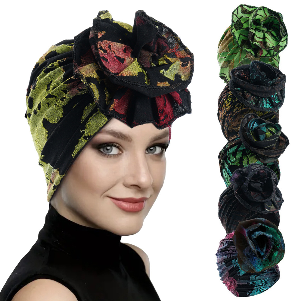 Turban musulman en velours de haute qualité à grande fleur pour femmes africaines, bonnet chimio islamique, bonnets décontractés pour cheveux, bonnets hijab