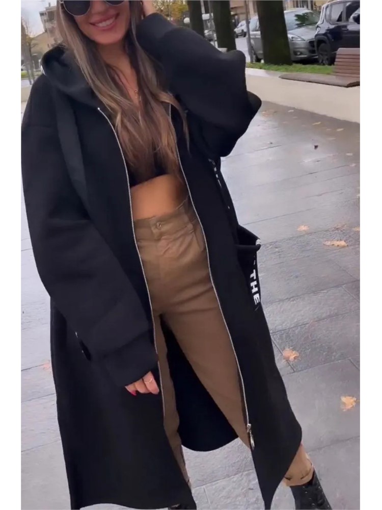 Sweat-shirt décontracté pour femme, manteau à capuche, ample, Long, épissure, manteaux décontractés à fermeture éclair, poche, vêtements d'extérieur, veste solide, automne hiver