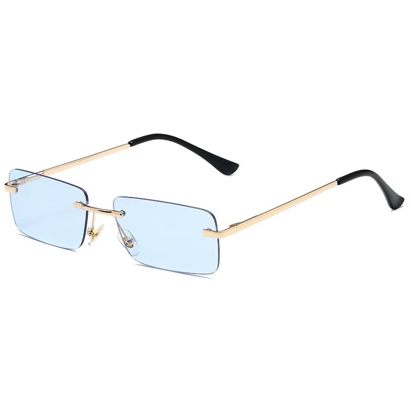 Lunettes de soleil carrées sans monture pour femmes et hommes, petite monture, verres Ocean, charnière à ressort, protection UV400, confortables, tendance, rectangulaires, pour la plage