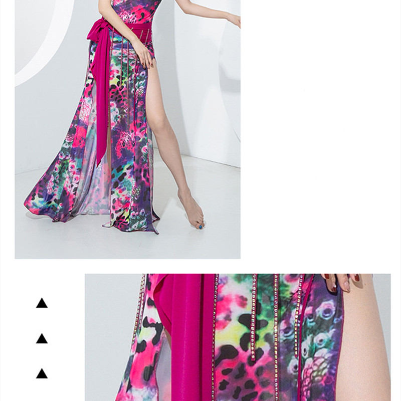 Shaine-Baladi-Costume de brevdu Ventre pour Femme, Robe Imprimée, Manches Courtes à Volants, Sexy, Fente Latérale, Performance, Nouveau, Ensemble de 4 Pièces