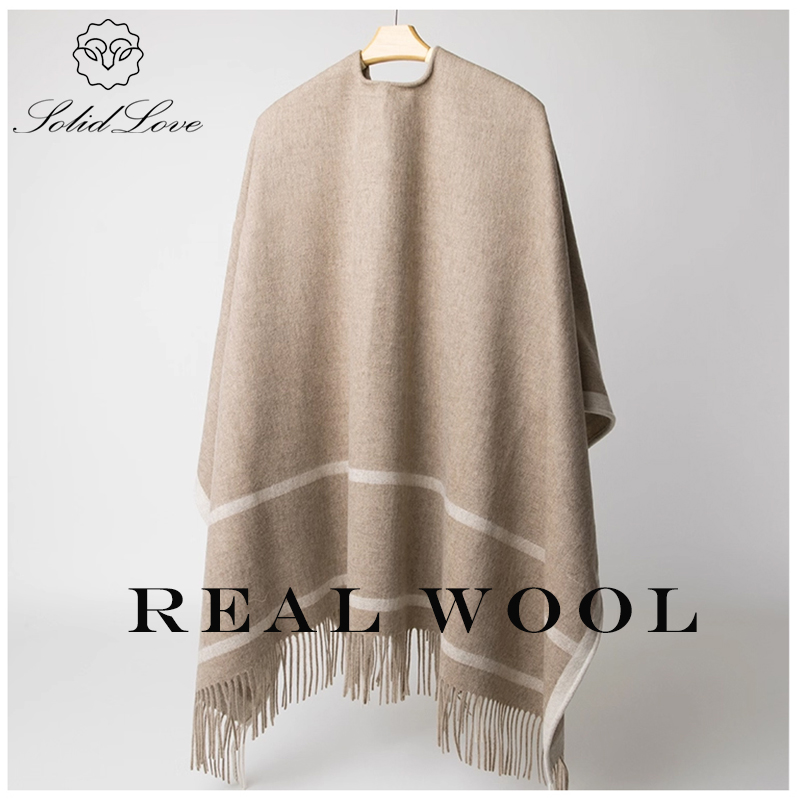 Mode horloge femmes châle pull 100% laine châle chaud femme usage mixte cape automne hiver écharpe français gland confortable Wrap Clothi