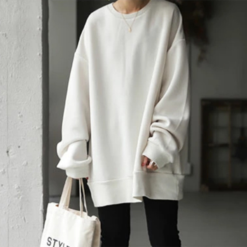 Sweat-shirt femmes automne hiver haut sportif col rond manches longues couleur unie ample 2025 femme vêtements de sport décontractés Tops basiques