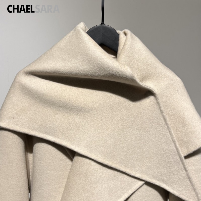 Manteau long en laine mélangée pour femmes, automne-hiver, élégant, col châle, coupe ample, vêtement d'extérieur chaud.