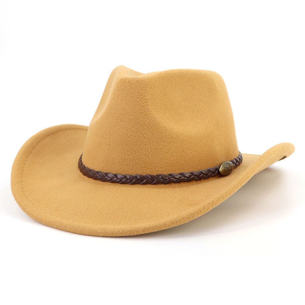 Chapeau de cowboy occidental à large bord, nouveau modèle automne-hiver, en feutre de laine, avec dessus en forme de cœur de pêche, élégant, pour hommes et femmes, idéal pour l'église et les fêtes