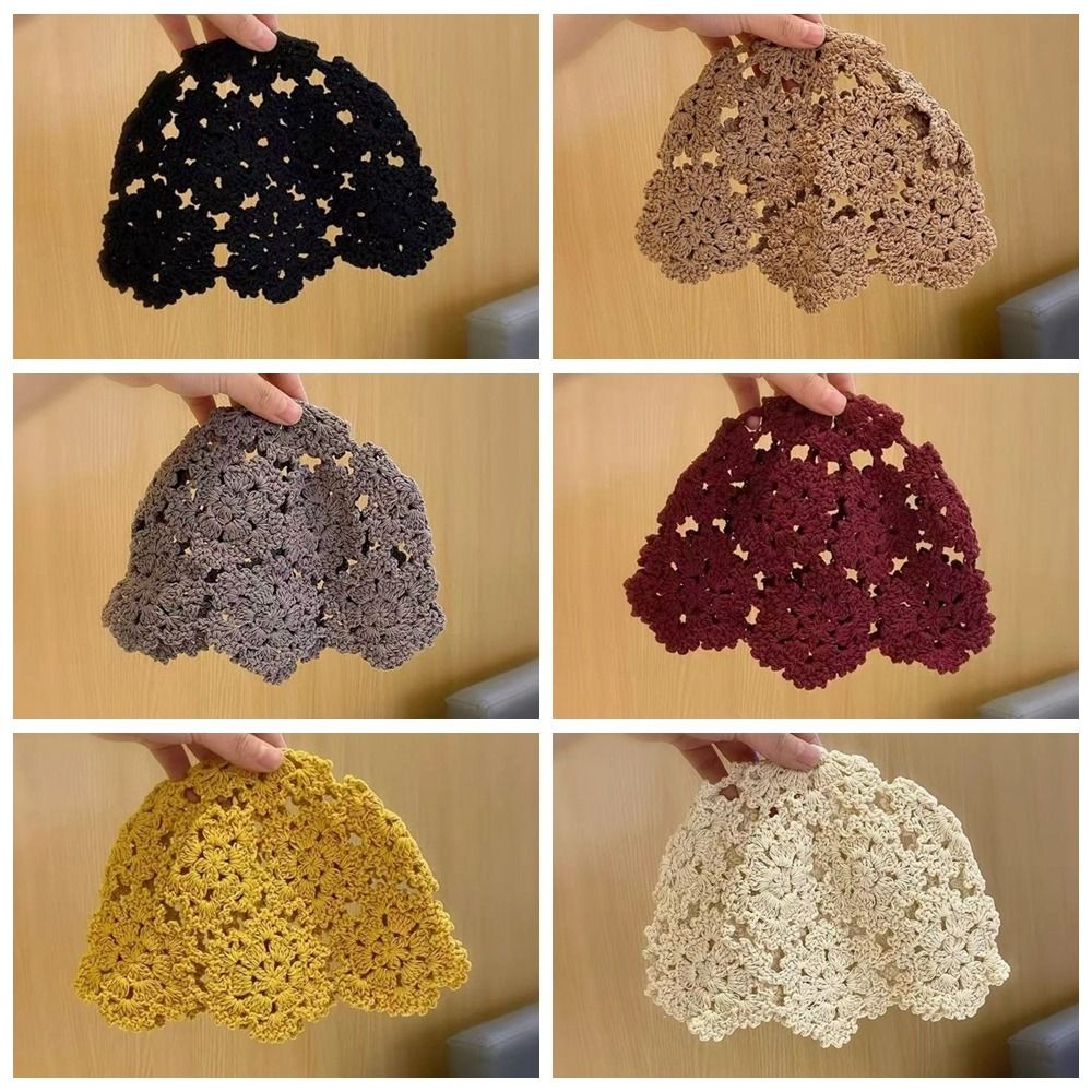 Bonnet en crochet style ethnique, couleur unie, fait main, ajouré, tricoté, respirant, pour filles
