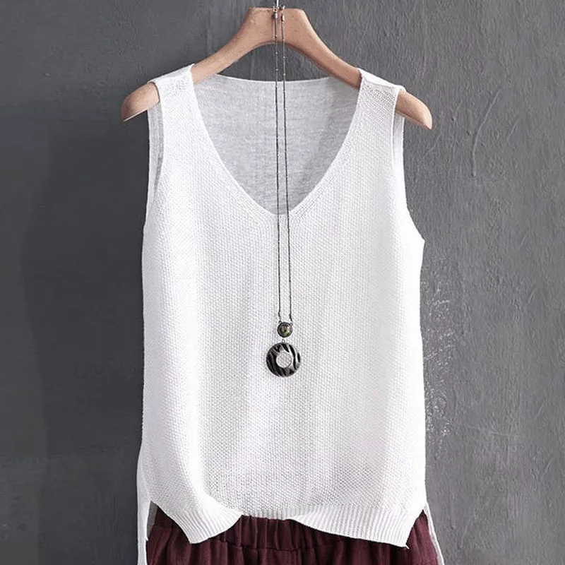 Blusas Mujer De Moda 2024 Blouse femmes été sans manches tricoté Blouse chemise femmes vêtements col en v Blouse haut pour femme chemises C855