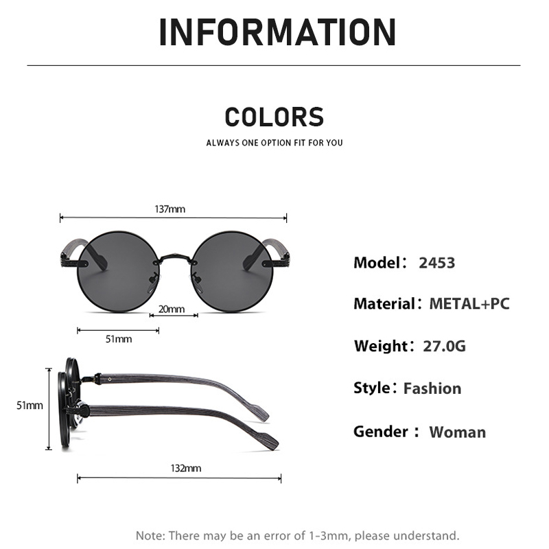 Lunettes de soleil rondes vintage 2025 – Tendance classique dégradée pour l'extérieur – Design de marque de luxe – Monture métallique – 2453