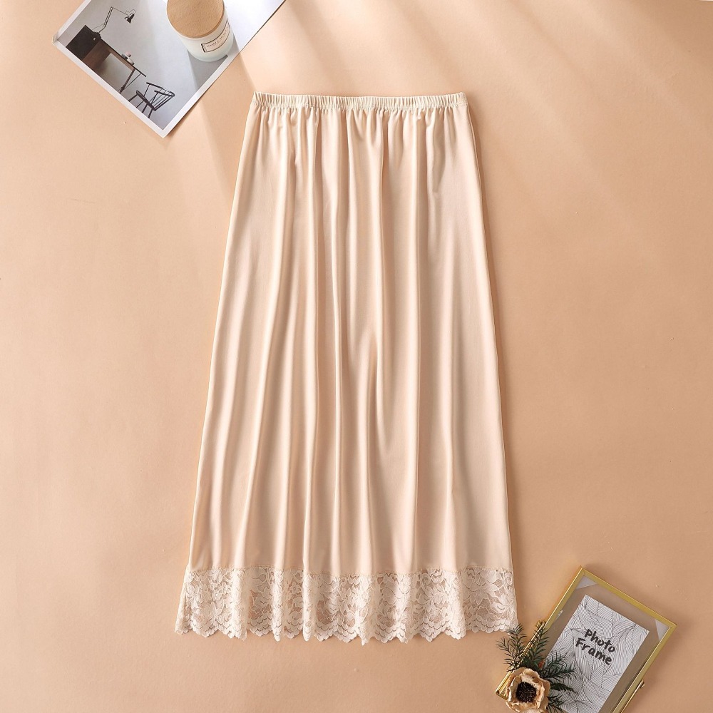Jupe courte en soie glacée fine et modal pour femme, avec dentelle anti-transparence, taille haute élastique, couleur unie