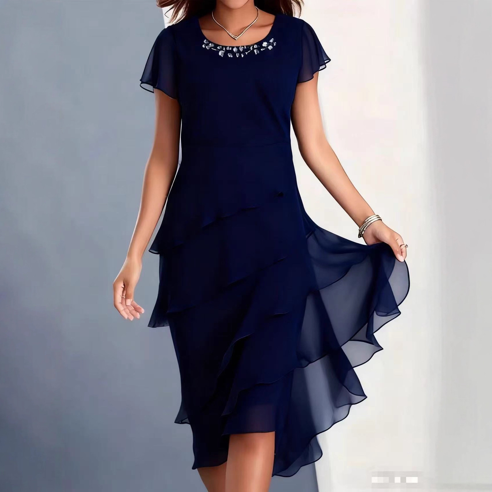 Robes pour femmes 2026 – Robe longue de banquet en mousseline unie à volants superposés, vêtements féminins, vestidos