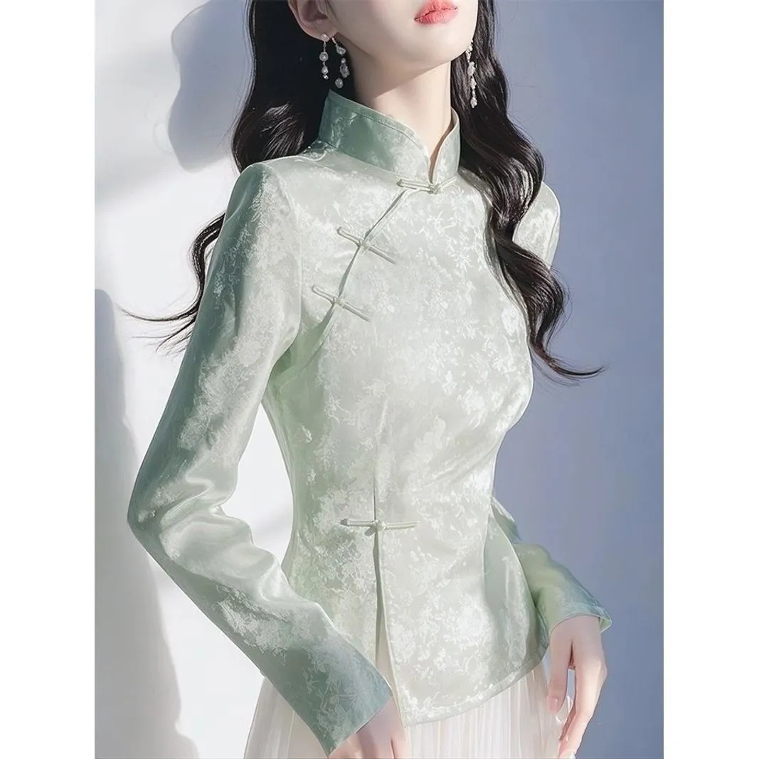 Chemisier femme 2025 printemps été haute qualité Unique belle dames chemise tempérament à manches longues style chinois dame hauts