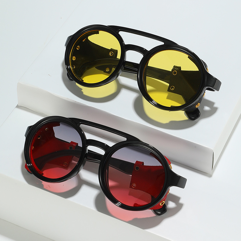 Lunettes de soleil rétro anti-UV pour hommes et femmes, lunettes rondes en cuir, lunettes vintage anti-vent, lunettes de sport d'extérieur, UV400