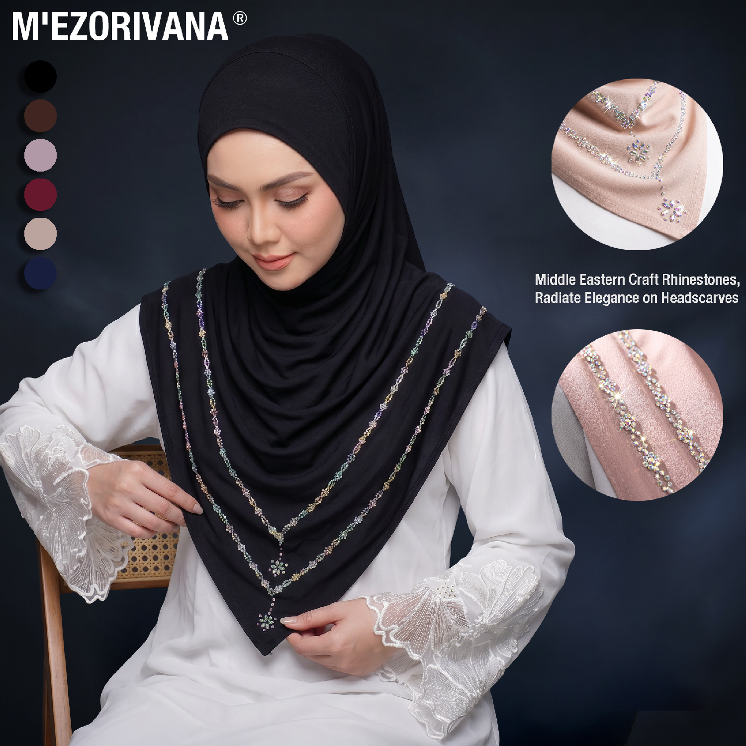 1 foulard musulman pour femme m'Ezorivana, avec une texture luxueuse et un design double couche orné de diamants, bord intégré doux et confortable, facile à porter, adapté à un usage quotidien, cadeau du Ramadan