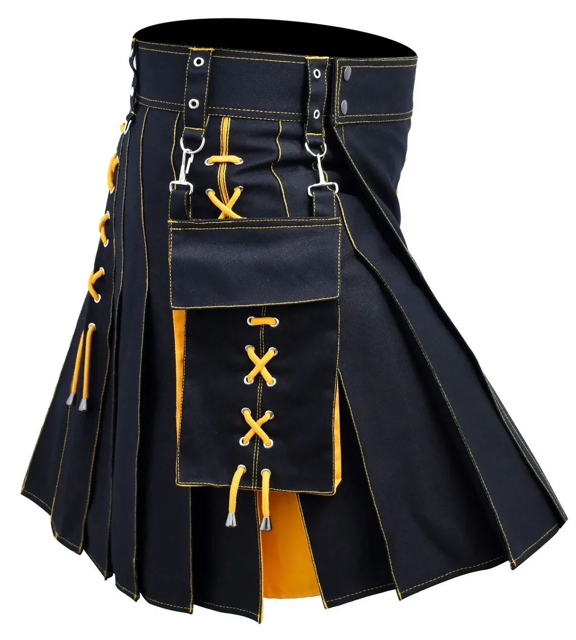 Kilt écossais traditionnel pour homme, plissé, avec sangles à boucles et poches cargo