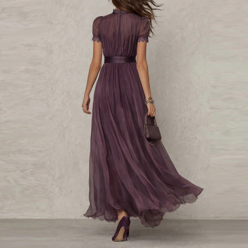 Robe pour femme, Nouvelle collection été 2026, élégante, col en V, taille cintrée, respirante, amincissante, avec volants, grande jupe évasée pour filles