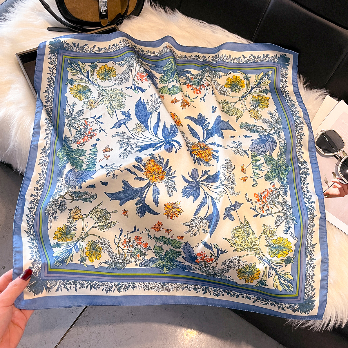 Nouveau Foulard Carré Imprimé Floral 2026 pour Femme – Écharpe en Fibre de Polyester Printemps-Été, Ruban de Sac Tendance, Bandeaux Cheveux, Bandana
