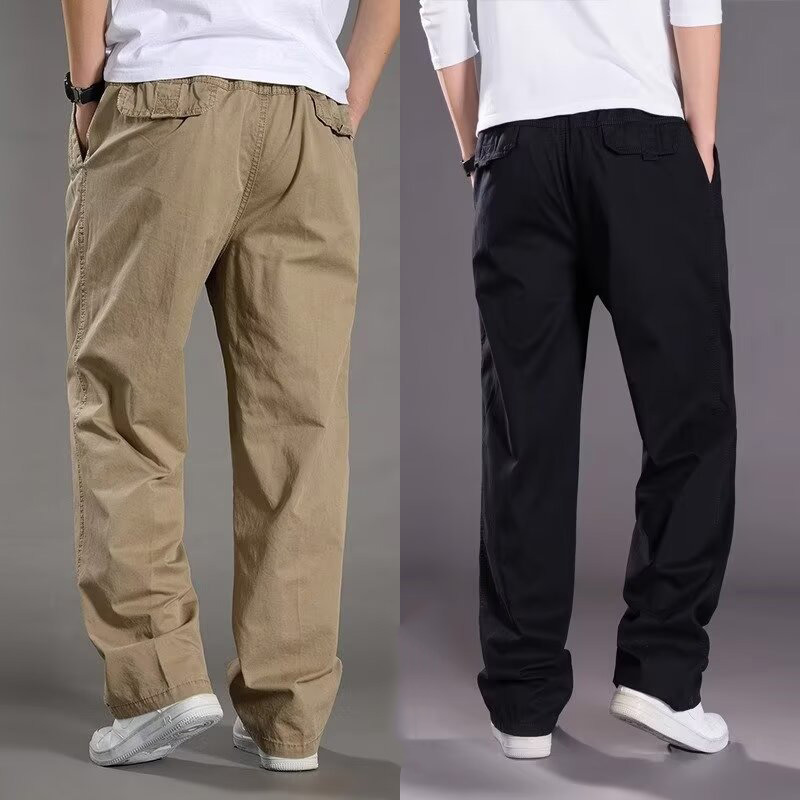 Pantalon cargo pour hommes grande taille, taille élastique, jambe droite, pantalon décontracté, grande taille, couleur unie, multi-poches, pantalon en coton XL-6XL